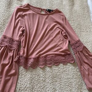 Elegant Pink Lace Trim Women's Top